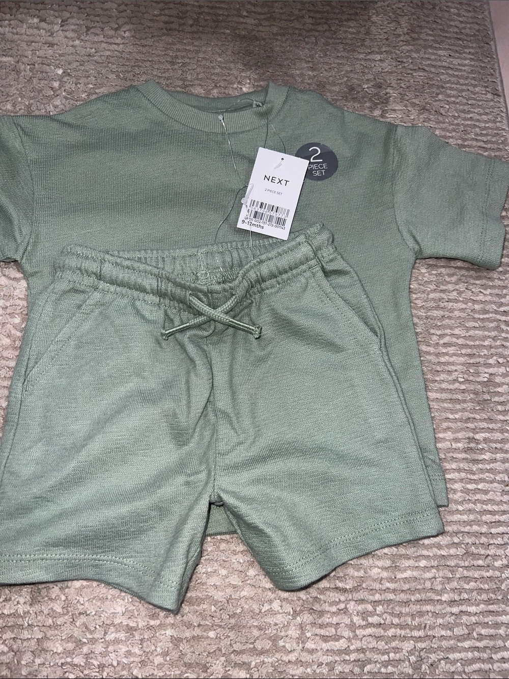 Next- Kids Sage Green Short Set - 2 Piece Knit Shorts & Top
